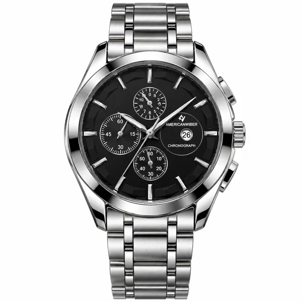 Silver_Stainless_Steel_Black_Dial_Chronograph_Watch_For_Men