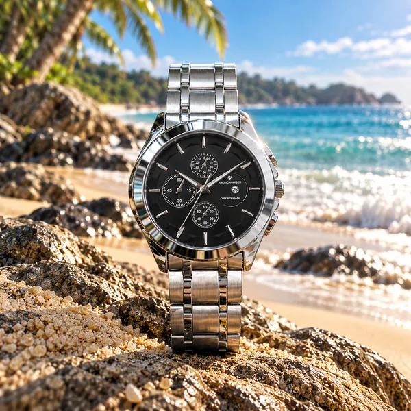 Silver_Stainless_Steel_Black_Dial_Chronograph_Watch_For_Men