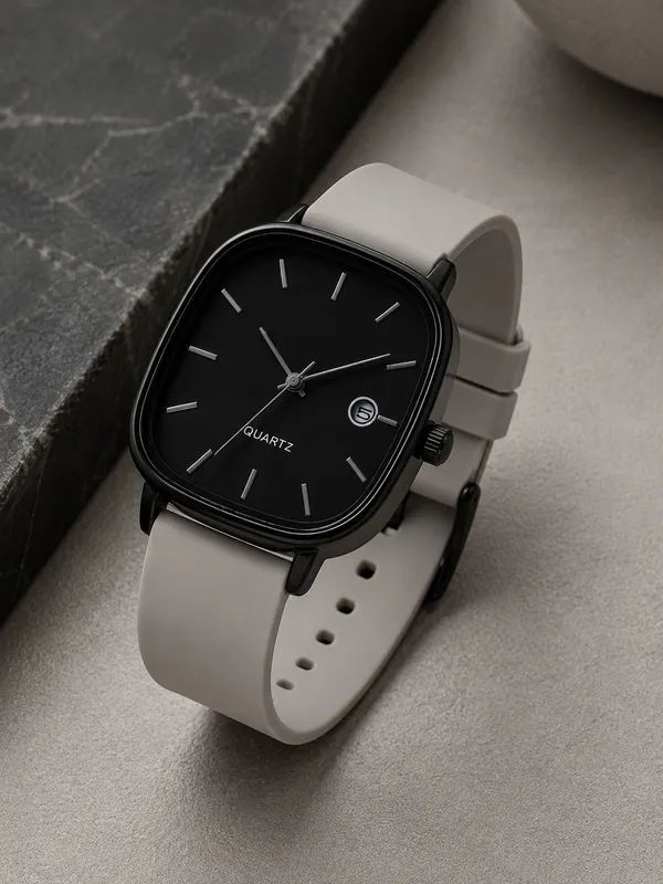 Black_Square_Dial_Watch_With_White_Strap_for_Men