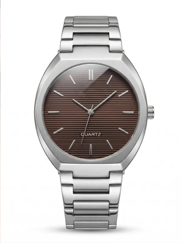 Silver_Metal_Bracelet_Brown_Dial_Quartz_Watch