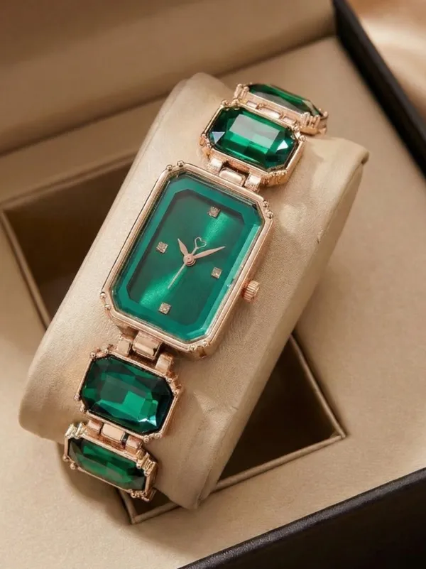Green_Rose_Gold_Tone_Rectangular_Bracelet_Watch_for_Women