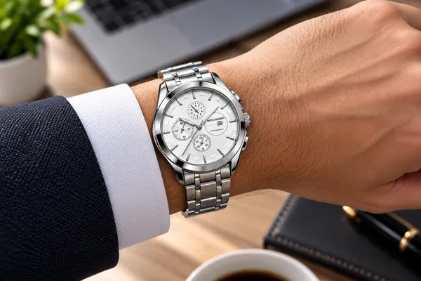 Silver_Stainless_Steel_White_Dial_Chronograph_Watch_For_Men