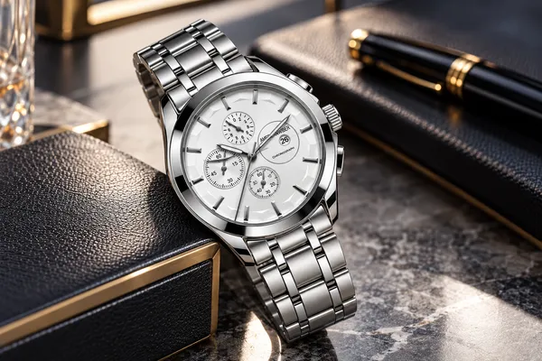 Silver_Stainless_Steel_White_Dial_Chronograph_Watch_For_Men