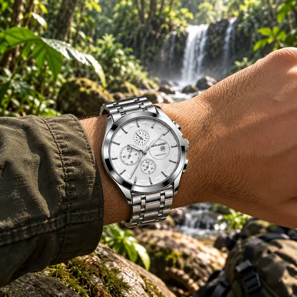 Silver_Stainless_Steel_White_Dial_Chronograph_Watch_For_Men