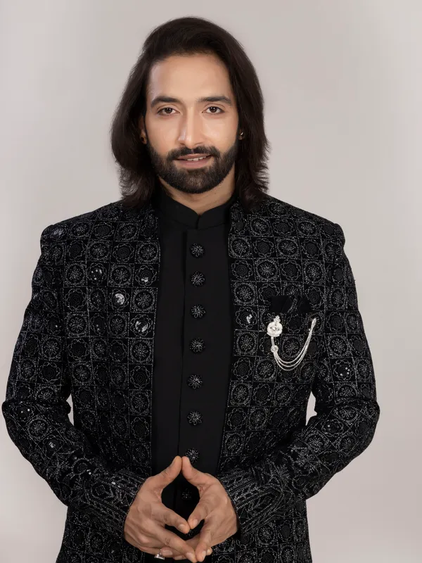 Black_Premium_Velvet_Embroidered_Indo-Western