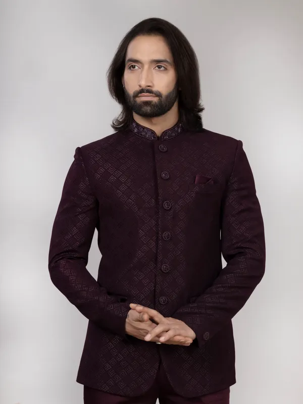 Wine_Jacquard_Regular_Fit_Jodhpuri_Suit_with_Matching_Trouser