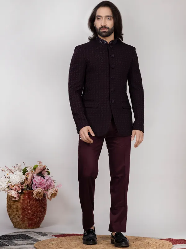 Wine_Jacquard_Regular_Fit_Jodhpuri_Suit_with_Matching_Trouser