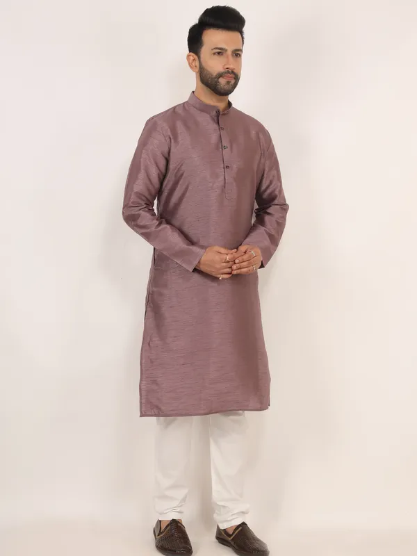 Dusty_Rose_Dupion_Silk_Regular_Fit_Kurta_Pajama_Set_For_Men