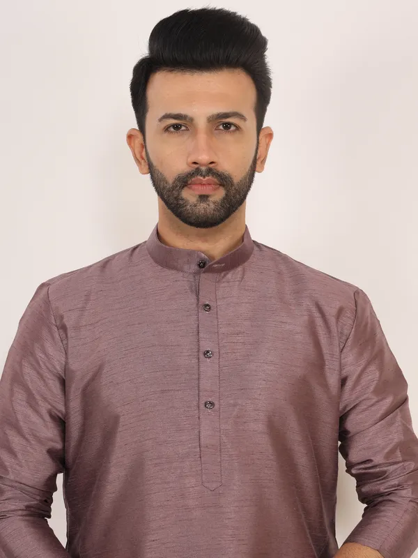 Dusty_Rose_Dupion_Silk_Regular_Fit_Kurta_Pajama_Set_For_Men