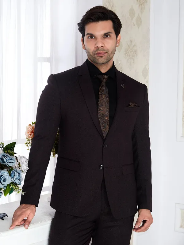 Textured_Brown_2_Piece_Suit_For_Men_Regular_Fit_Dark_Brown