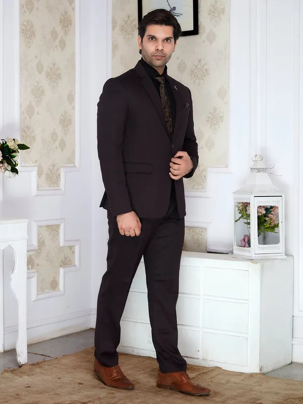 Textured_Brown_2_Piece_Suit_For_Men_Regular_Fit_Dark_Brown