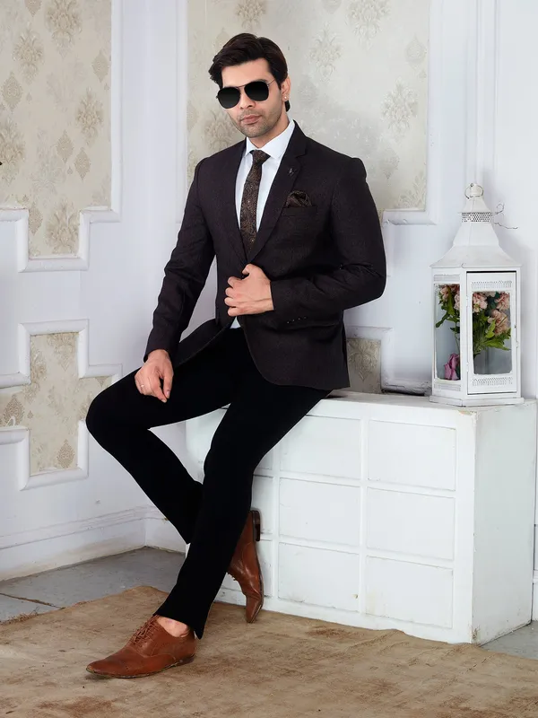 Brown_Jute_Texture_Men_S_Regular_Fit_Formal_Blazer_Dark_Brown_Dry_Clean_Only