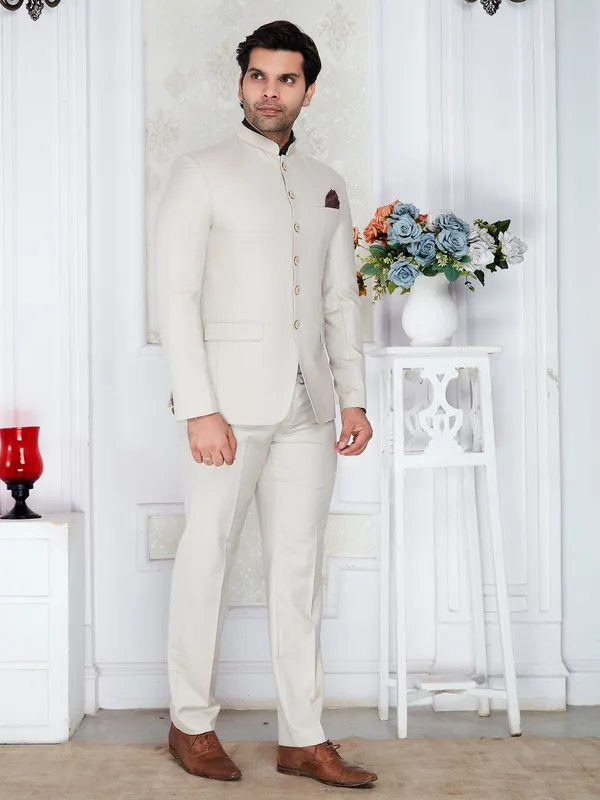 Ivory_Beige_Bandhgala_Suit_For_Men_Regular_Fit_Wedding_Cream_Dry_Clean_Only