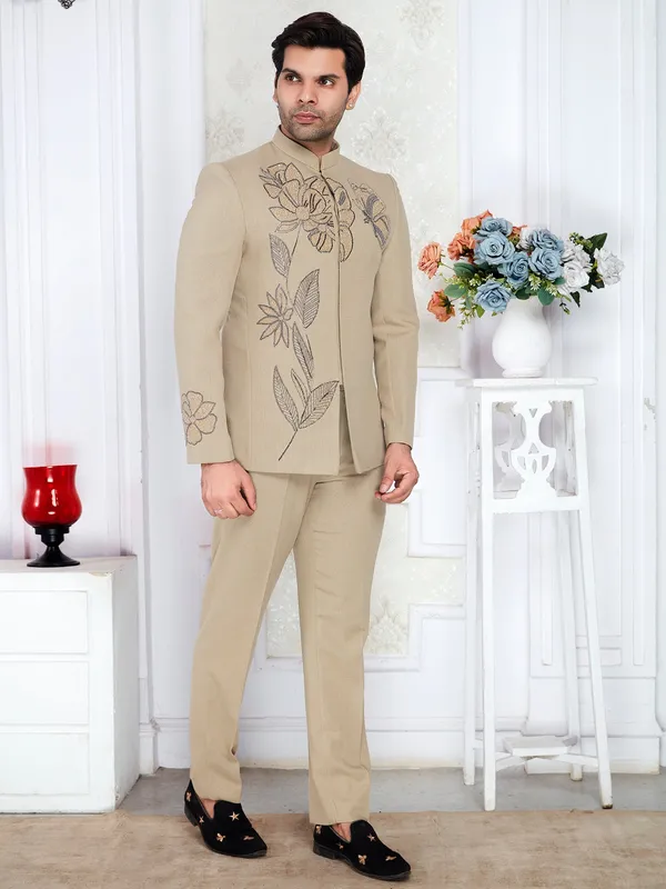Beige_Embroidered_Bandhgala_Suit_For_Men_Wedding_Wear_Beige
