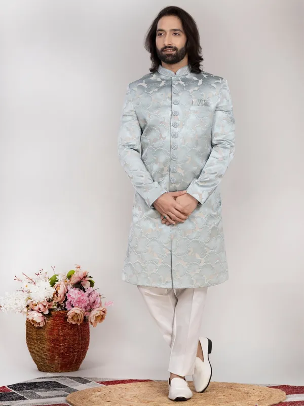 Men_S_Ice_Blue_Jacquard_Sherwani_Regular_Fit_Wedding_Wear