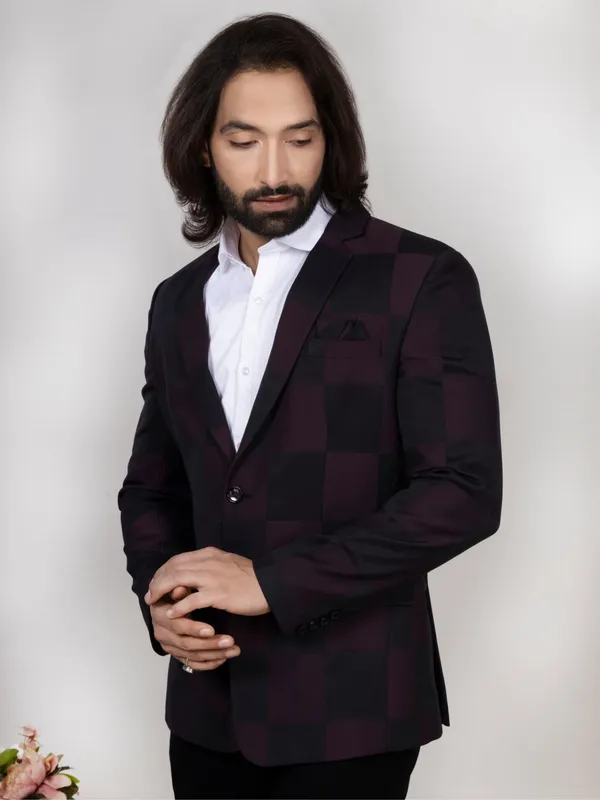 Wine_Black_Windowpane_Check_Blazer_For_Men_Premium_Party_Formal_Wear_Burgandy