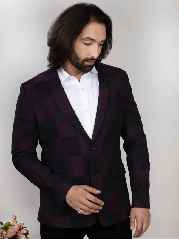 Wine_Black_Windowpane_Check_Blazer_For_Men_Premium_Party_Formal_Wear_Burgandy