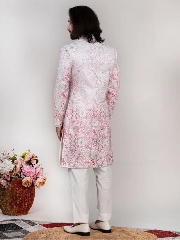 White_Embroidered_Sherwani_Set_With_Pajama_Mojri_For_Men_Baby_Pink