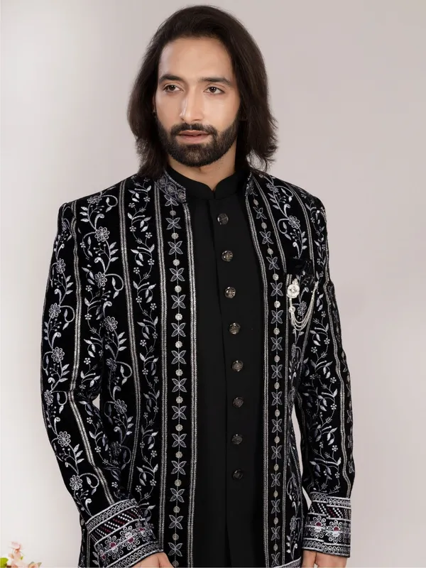 Men_S_Black_Hand_Embroidered_Regular_Fit_Indo_Western_Sherwani_Black