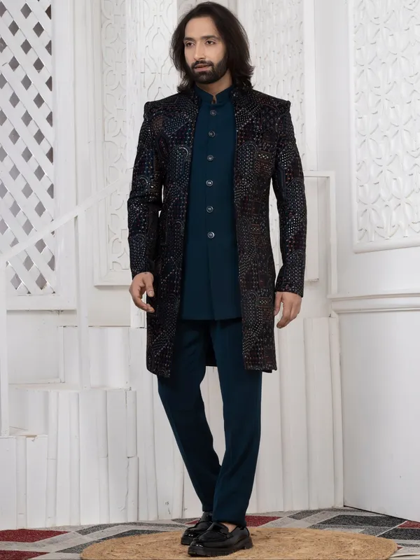 Men_S_Teal_Blue_Premium_Velvet_Embroidered_Regular_Fit_Indo_Western_Teal_Blue