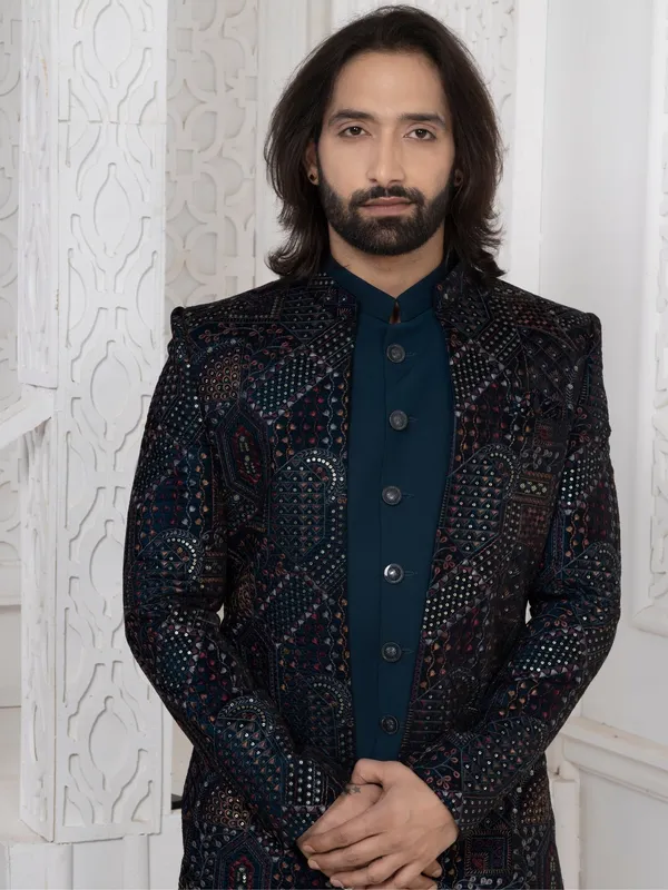 Men_S_Teal_Blue_Premium_Velvet_Embroidered_Regular_Fit_Indo_Western_Teal_Blue