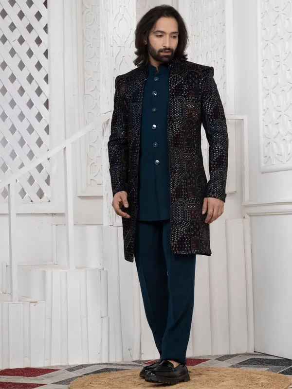 Men_S_Teal_Blue_Premium_Velvet_Embroidered_Regular_Fit_Indo_Western_Teal_Blue