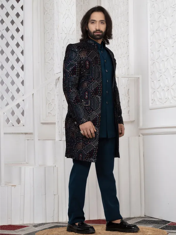 Men_S_Teal_Blue_Premium_Velvet_Embroidered_Regular_Fit_Indo_Western_Teal_Blue