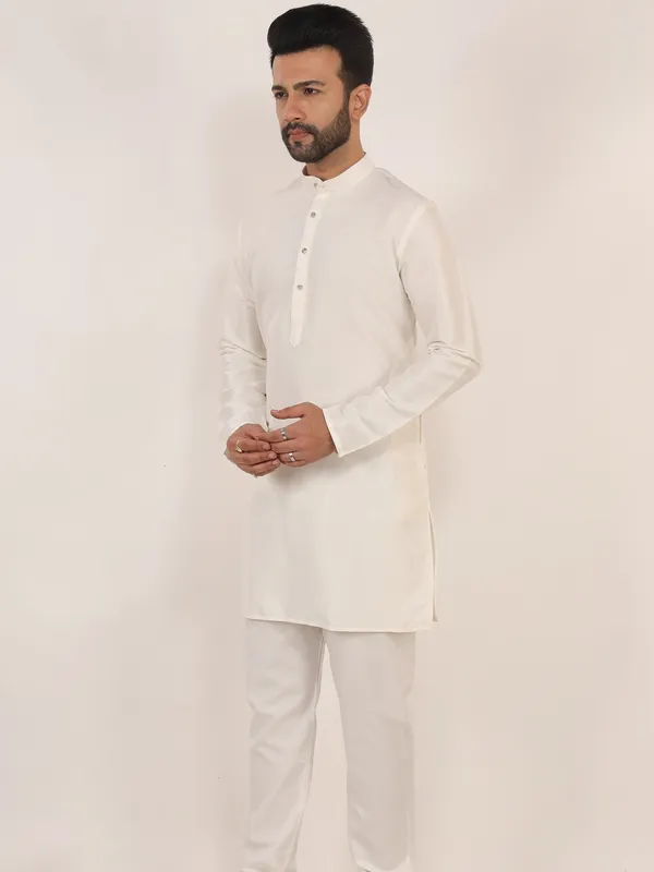 White_Dupion_Kurta_Pajama_Set_White