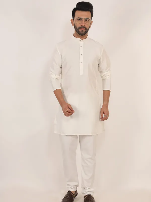 White_Dupion_Kurta_Pajama_Set_White