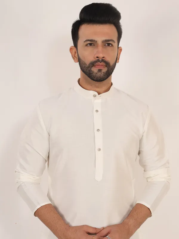 White_Dupion_Kurta_Pajama_Set_White