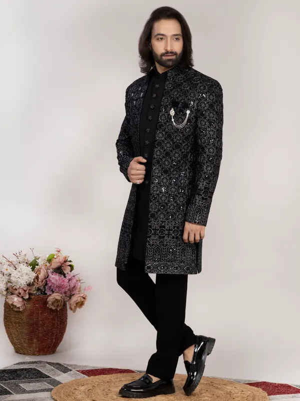 Black_Premium_Velvet_Embroidered_Indo-Western