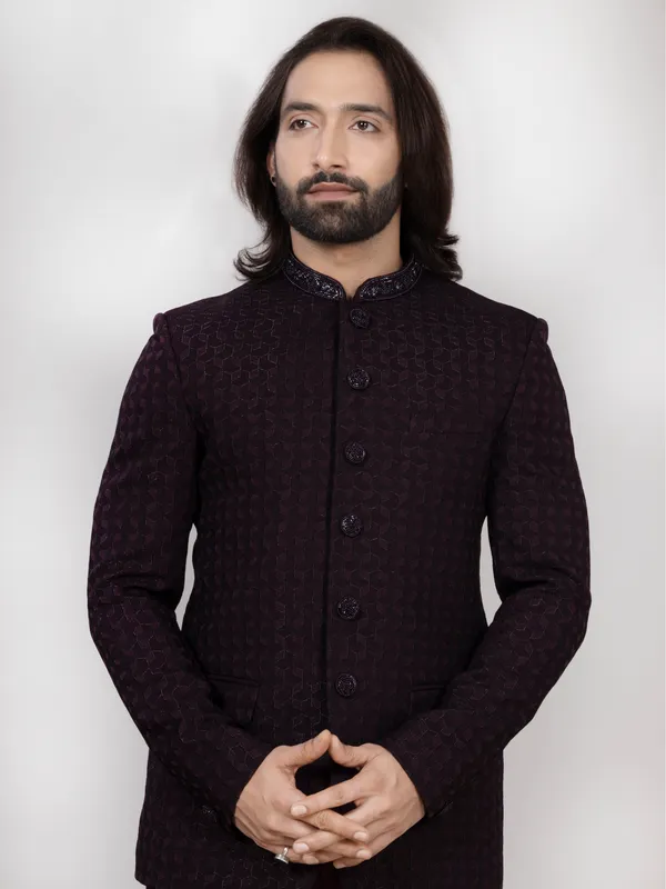 Wine_Jacquard_Regular_Fit_Jodhpuri_Suit_with_Matching_Trouser