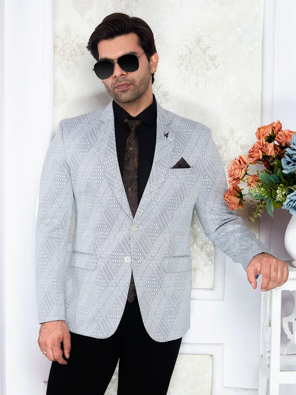 Ice_Grey_Knitted_Lycra_Men's_Regular_Fit_Formal_Blazer