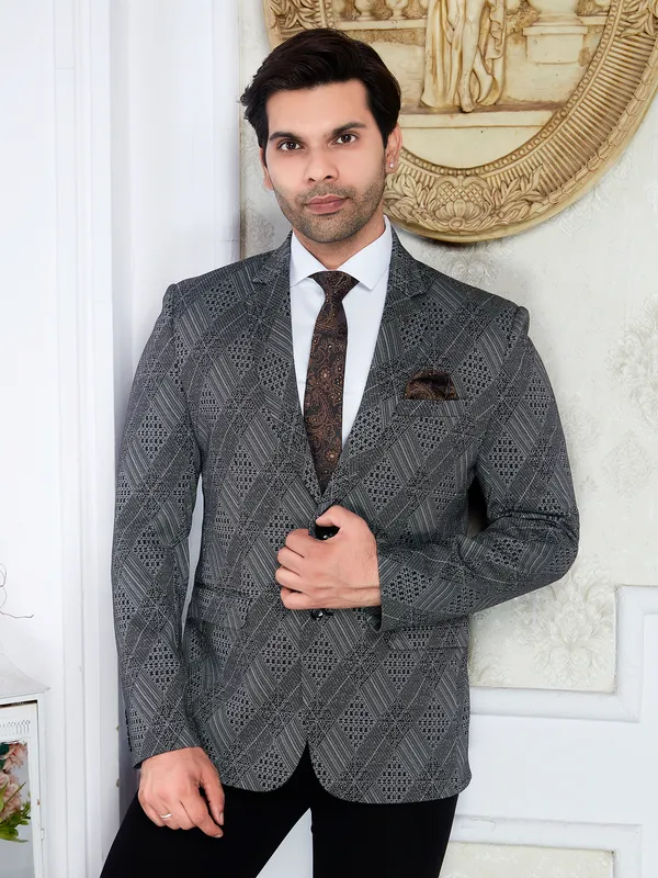 Charcoal_Grey_Knitted_Lycra_Regular_Fit_Formal_Blazer