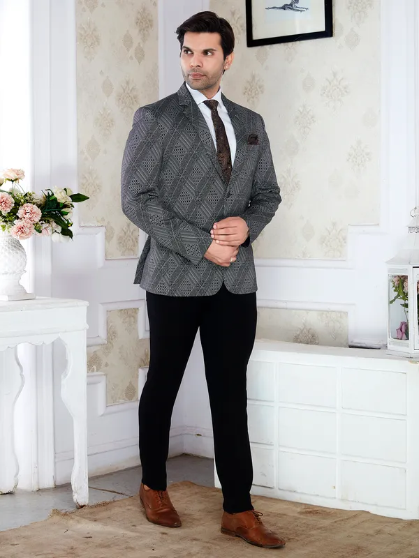 Charcoal_Grey_Knitted_Lycra_Regular_Fit_Formal_Blazer