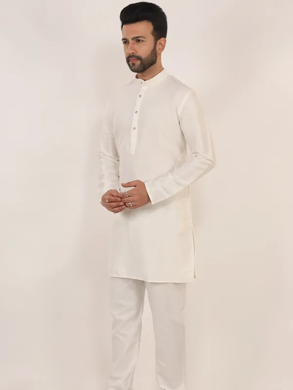 White_Dupion_Silk_Regular_Fit_Kurta_Pajama_Set_For_Men