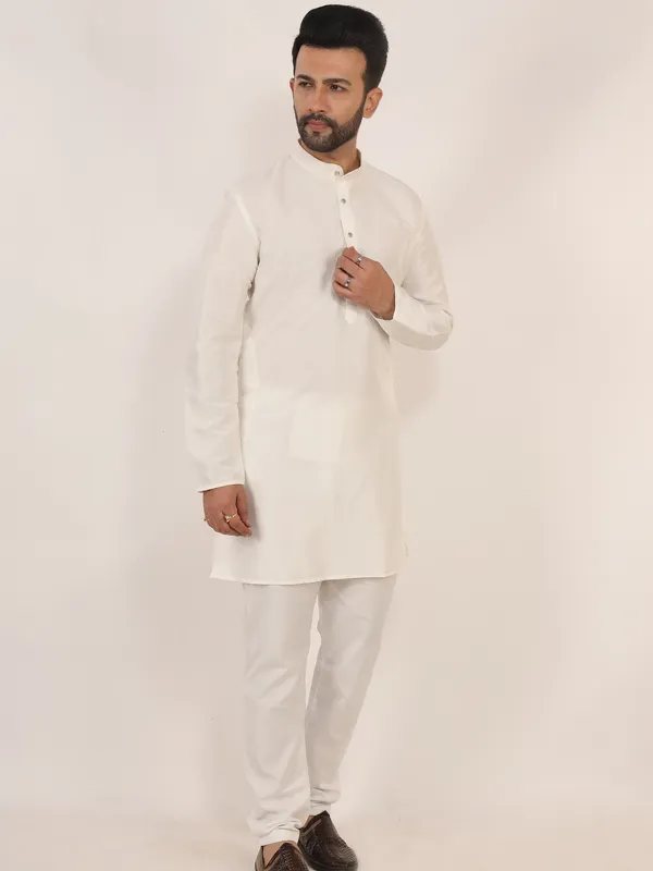 White_Dupion_Silk_Regular_Fit_Kurta_Pajama_Set_For_Men