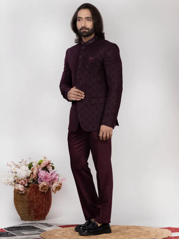 Wine_Jacquard_Regular_Fit_Jodhpuri_Suit_with_Matching_Trouser