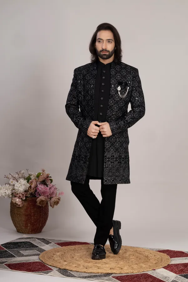 Black_Premium_Velvet_Embroidered_Indo-Western