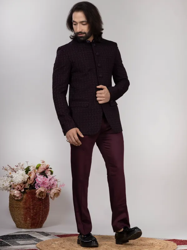 Wine_Jacquard_Regular_Fit_Jodhpuri_Suit_with_Matching_Trouser