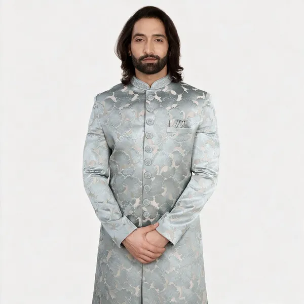 Ice_Blue_Jacquard_Regular_Fit_Sherwani_For_Men