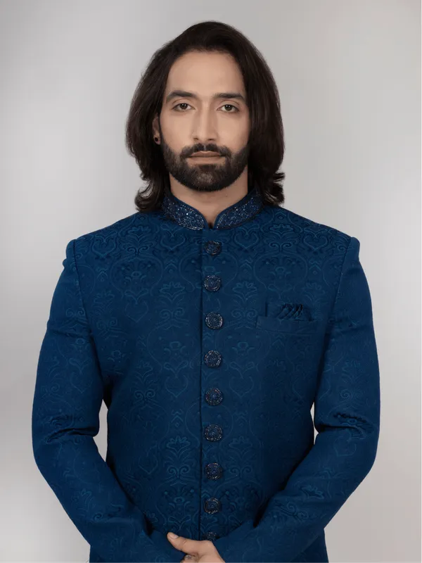 Blue_Jacquard_Regular_Fit_Indo-Western