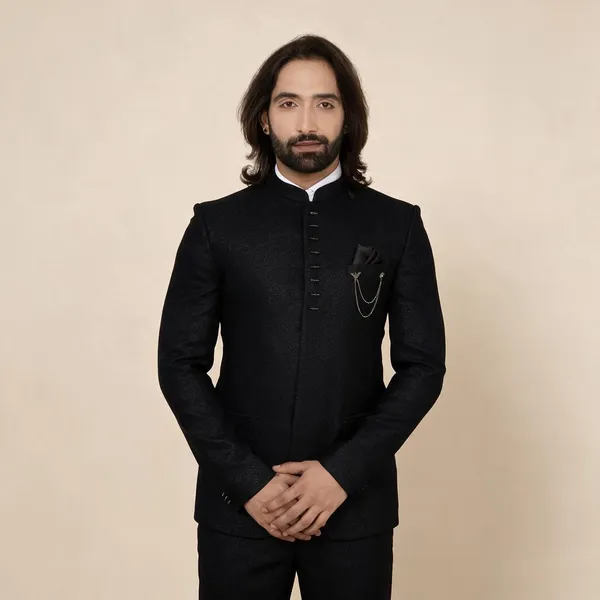 Black_Textured_Regular_Fit_Bandhgala_Jodhpuri_Suit_For_Men