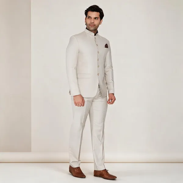 Ivory_Beige_Terrycloth_Regular_Fit_Bandhgala_Jodhpuri_Suit_For_Men
