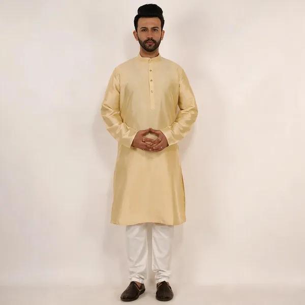 Light_Yellow_Dupion_Silk_Regular_Fit_Kurta_Pajama_Set_For_Men
