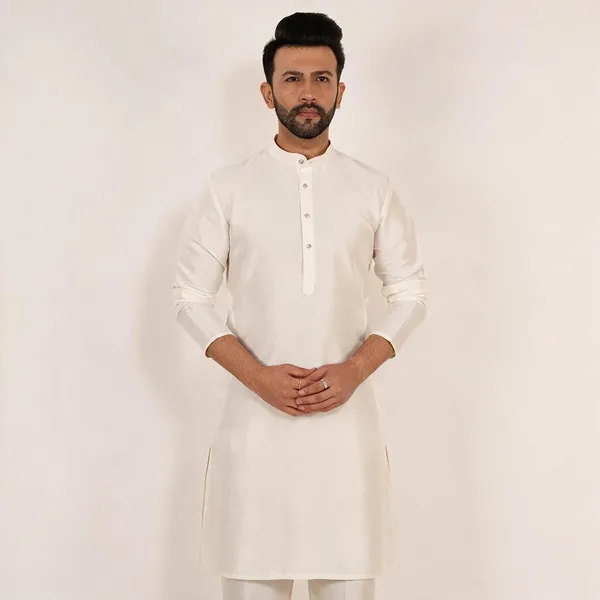 White_Dupion_Silk_Regular_Fit_Kurta_Pajama_Set_For_Men