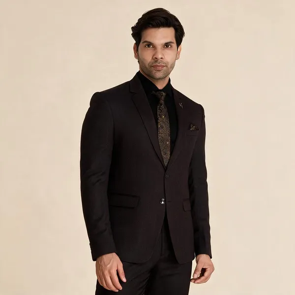 Dark_Brown_Terrycloth_Regular_Fit_Textured_Formal_Blazer_For_Men