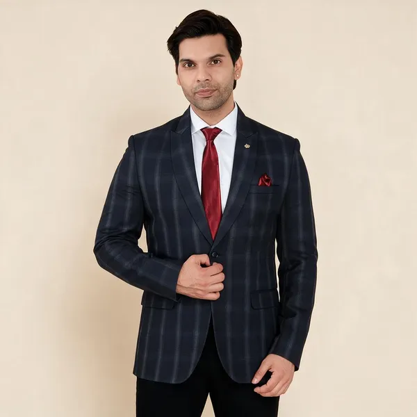 Navy_Check_Terrycloth_Regular_Fit_Formal_Blazer_For_Men