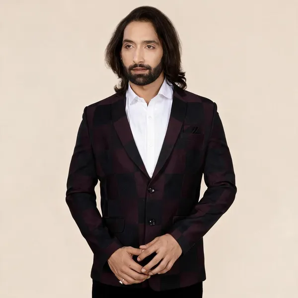 Wine_Black_Windowpane_Check_Regular_Fit_Blazer_For_Men