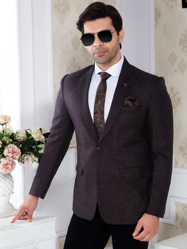 Brown_Jute_Texture_Men's_Regular_Fit_Formal_Blazer